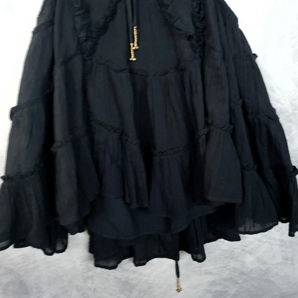 Free People Dress Womens Small Black Tiered Ruffle V-Neck Strappy Gypsy Magnolia